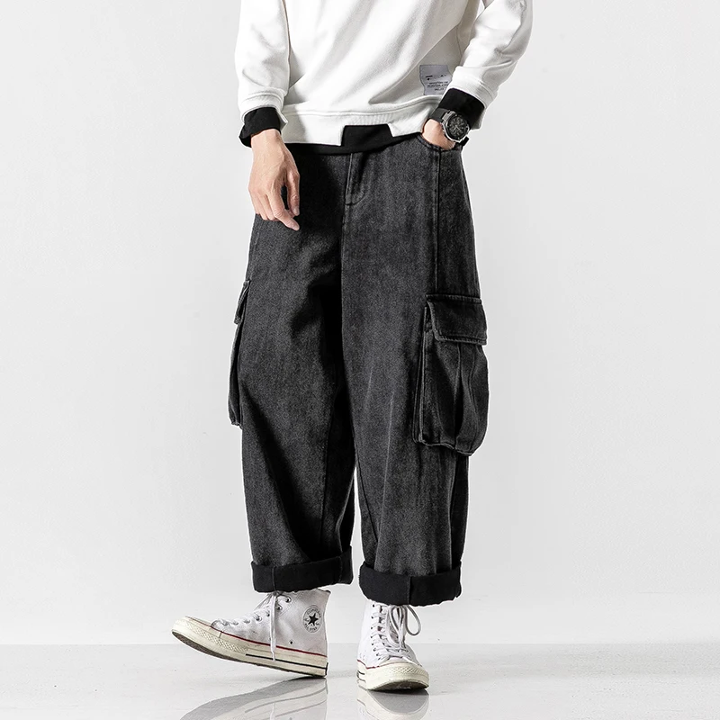 Мужские джинсы с большим карманом свободные широкие брюки высококлассные