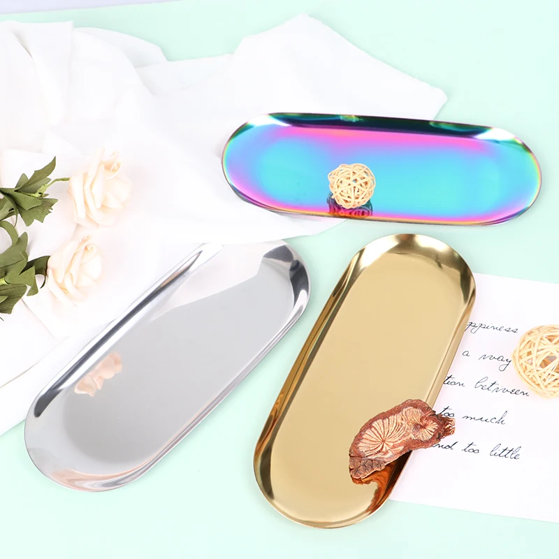 1PC Stainless Steel Nordic Gold Oval Plates Jewelry Storage Serving Tray Platter Snack Home Organizer Metal Plate | Дом и сад