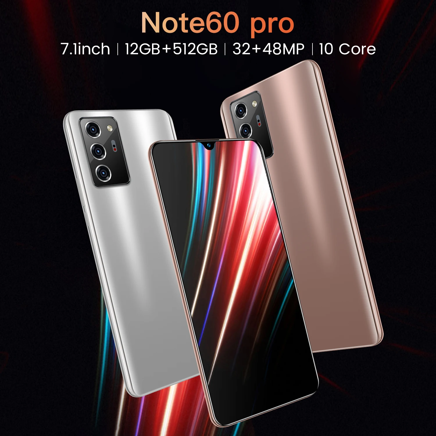 

Global Version Note60 Pro 7.1Inch 12GB RAM 512GB ROM 32+48MP 5600mAh Andriod10 Smartphones 10 Core MTK6889 Dual SIM 4G LTE 5G