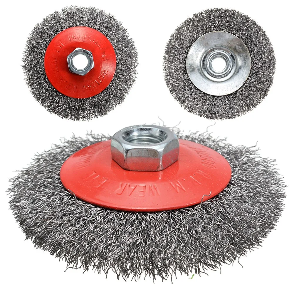 

100mm Stainless Steel Wire Bevel Brush M14x2 Female Thread / Max 12,500rpm Thread Rotary Wheel For Angle Grinder Cleaning Wood