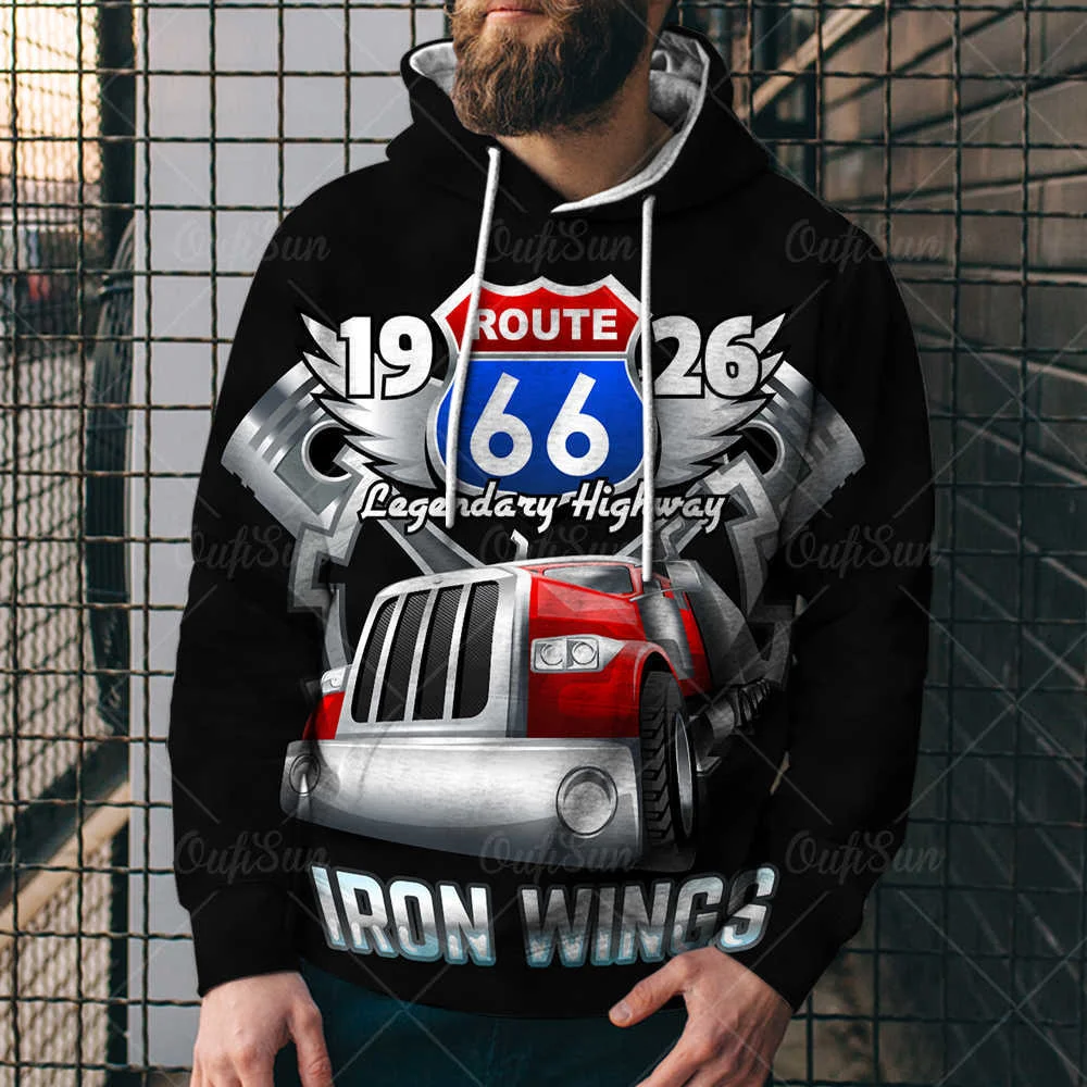 

2021summer Fashion Hoodie Us Highway 66 Printed Men's Sweater Loose and Comfortable Sportswear