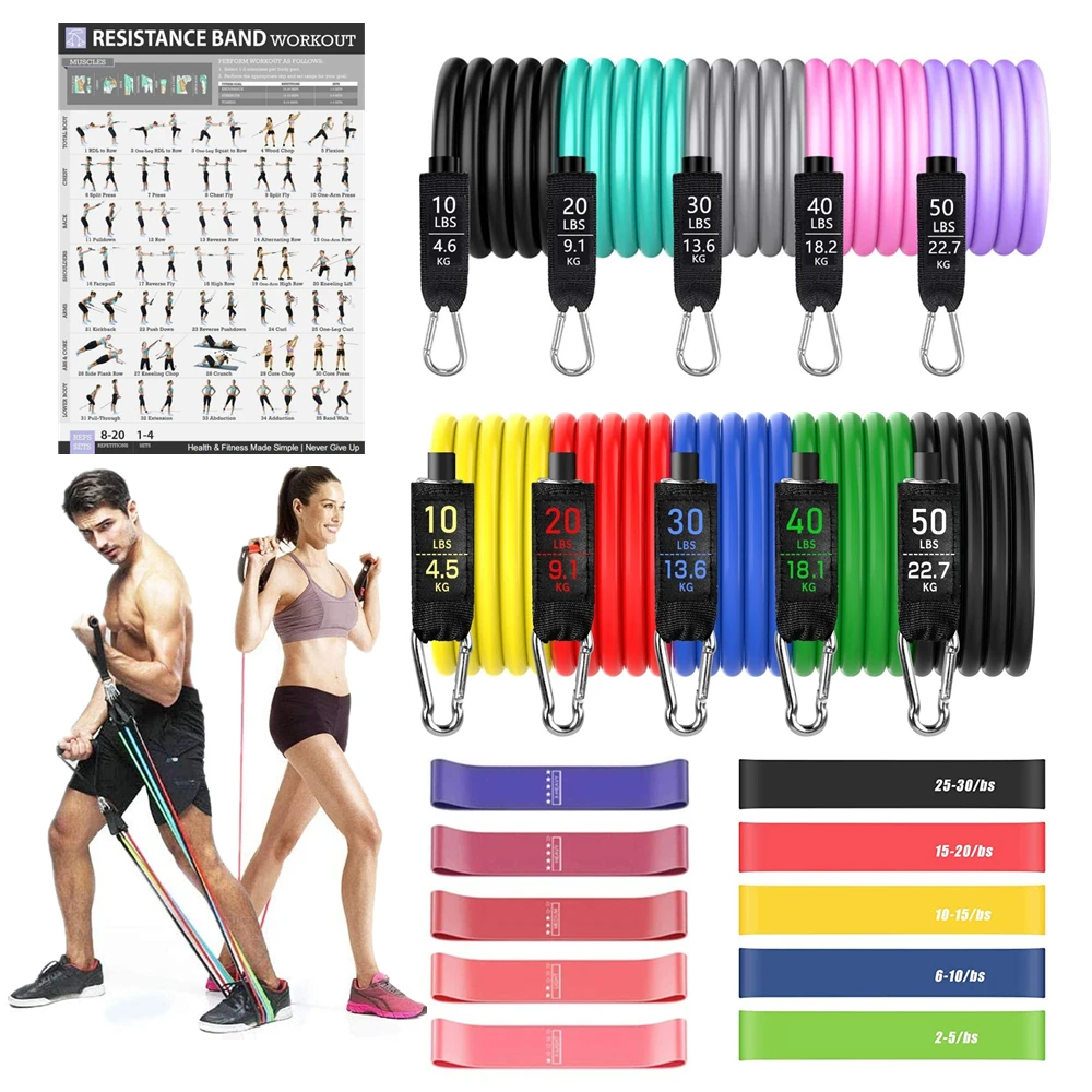 

11/17pcs Fitness Resistance Bands Set 150LBS Exercise Workout Band Gym Equipment for Home Bodybuilding Training Physical Therapy