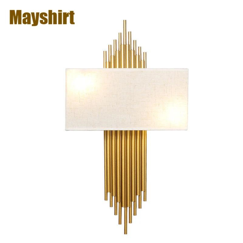 

Modern Gold Tube Wall Lamp European Led Wall Lights Fabric Lampshade Wall Sconce Bedroom Bedside Bathroom Mirror Light Fixtures