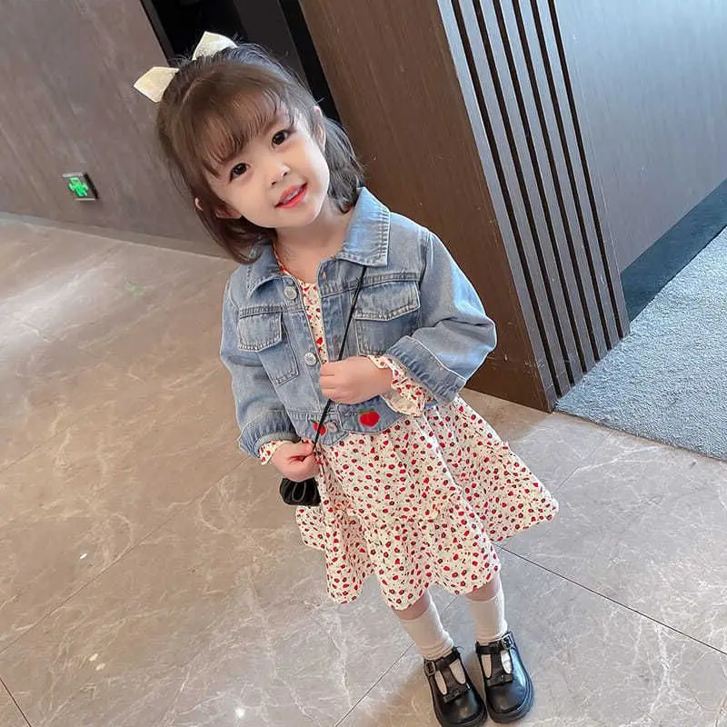 

Girls spring dress children skirt spring and autumn baby girls denim jacket stylish web celebrity two piece set