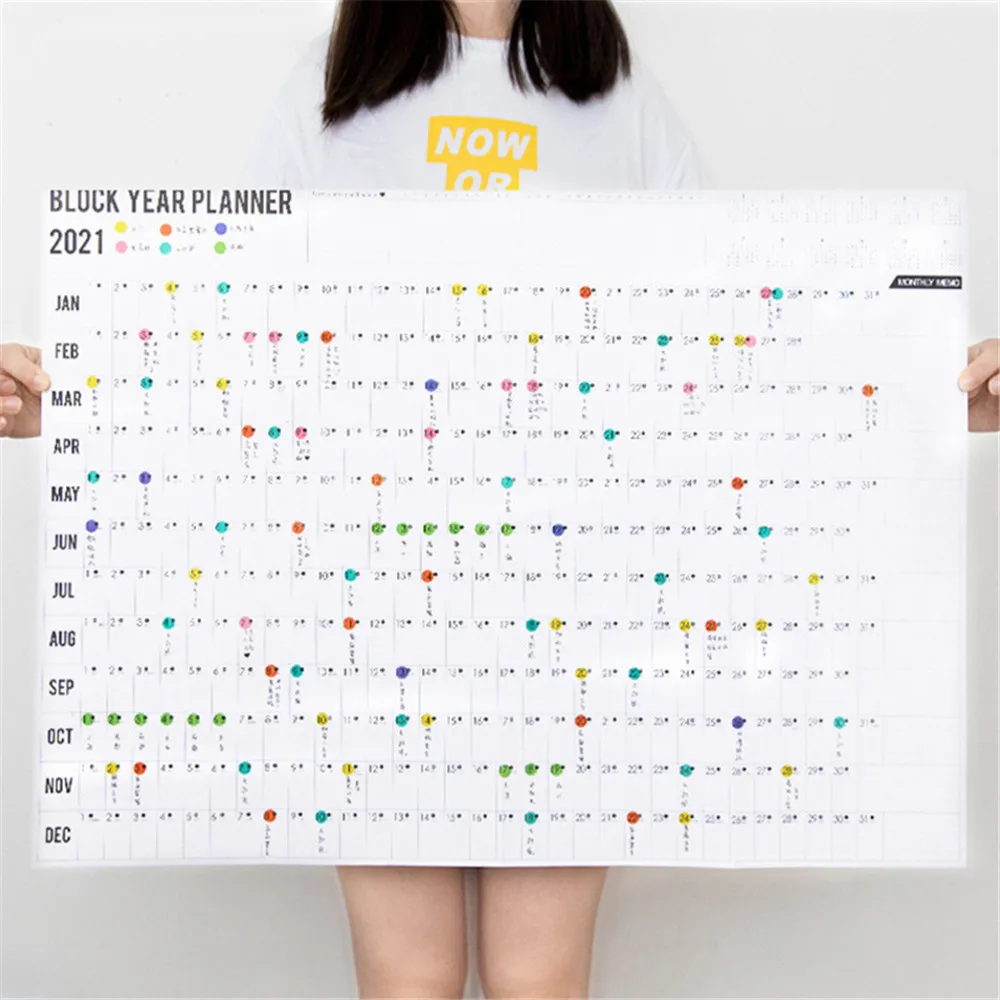 

2021 Year Wall Calendar with Colorful Dot Sticker 365 Days Learning Schedule Periodic Planner Year Memo Agenda Organizer Office