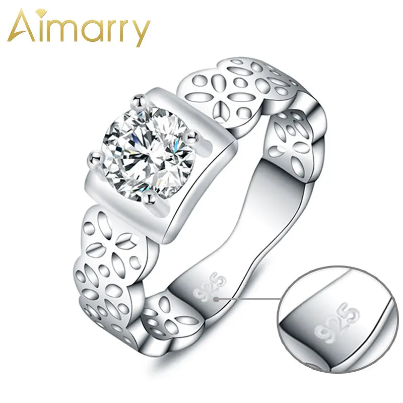 

Aimarry 925 Sterling Silver Fashion Jewelry AAA Zircon Hollow Pattern Ring For Women Party Engagement Wedding Gift