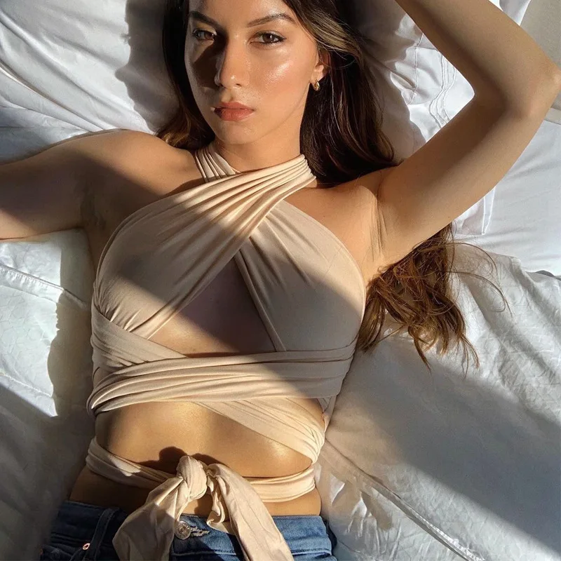 Tops de verano DIY para mujer, gran oferta 2025, estilo Y2K, top corto con cuello halter y tirantes finos, camisola deportiva para mujer, ropa de fiesta en la playa