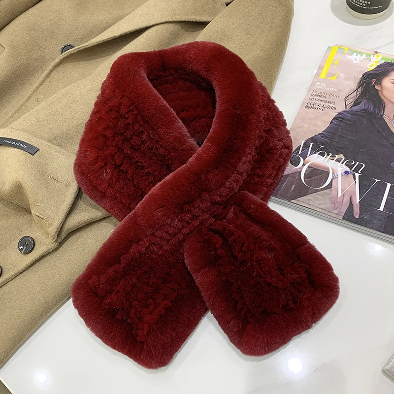 Зимние женские 100% настоящий мех кролика шарфы теплые мягкие пушистые из