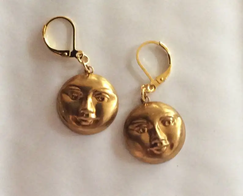 

Smiling Full Moon Earrings Pierced Ears,Celestial Earrings for Women Nickel-free,witch Gift