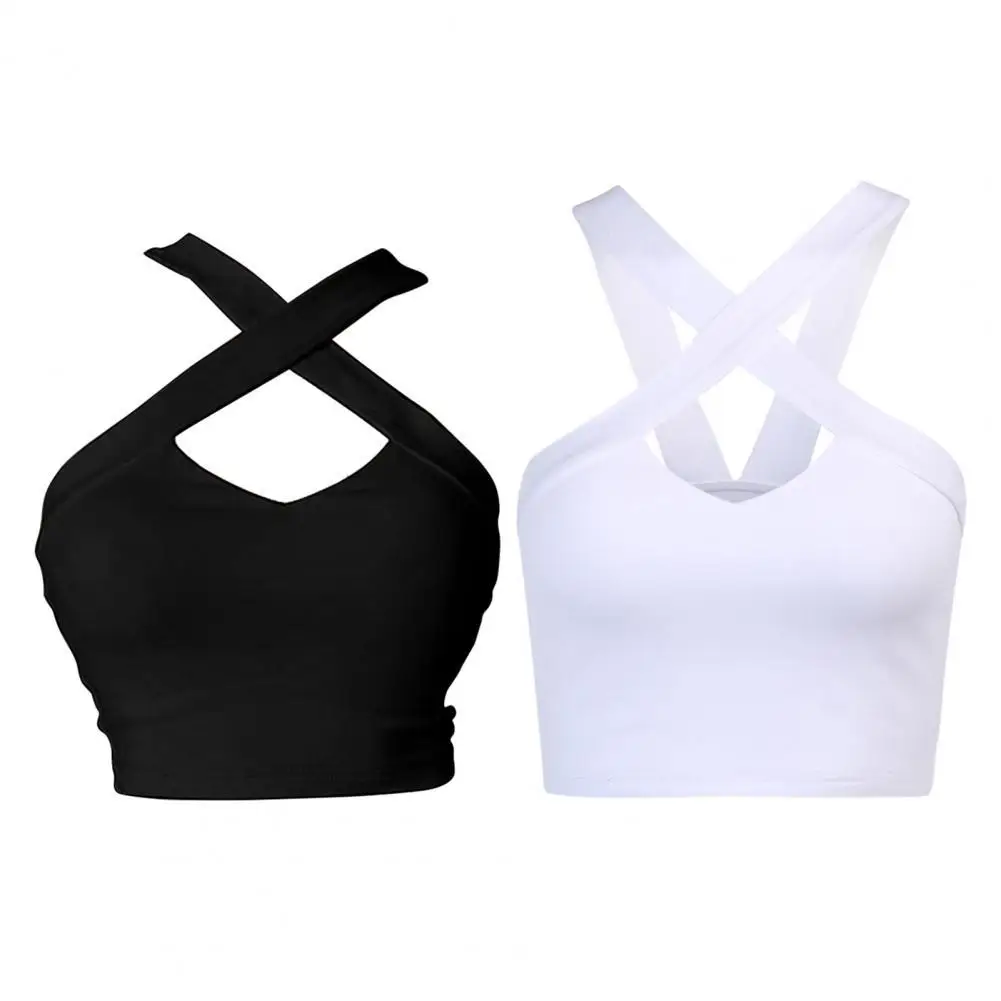 

Tank Top Cross Halter Design Thin All-match Women Sleeveless Slim Short Vest for Work Sexy Pure Desire Top