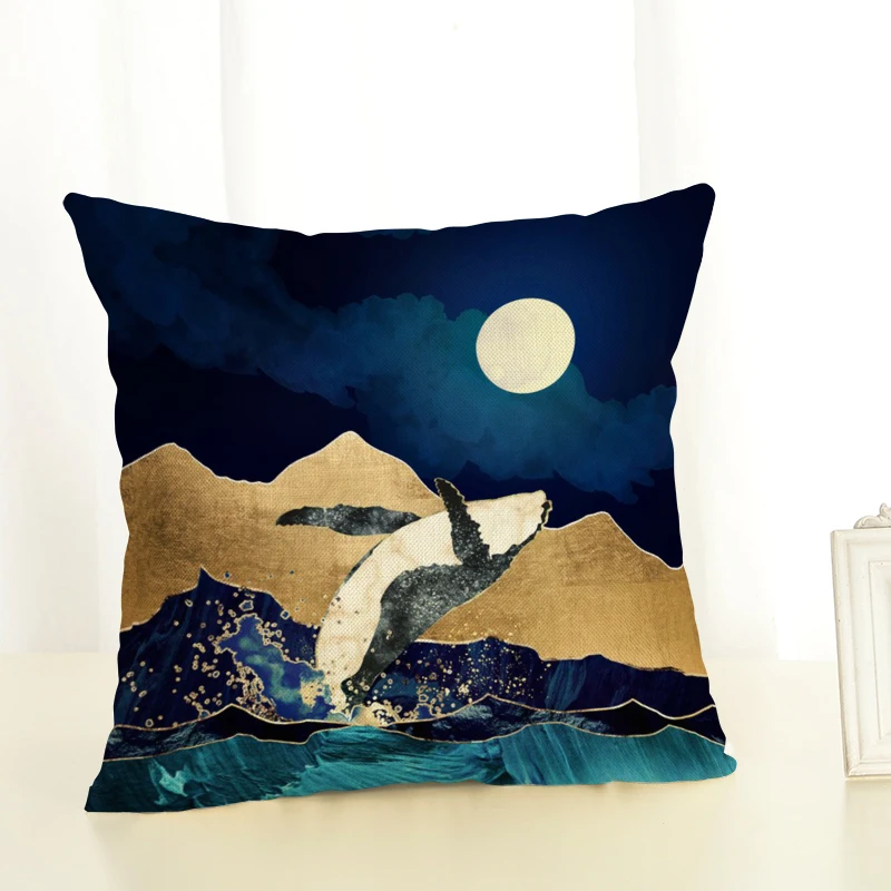 Whale Printed Cushion Cover Octopus Pattern Throw Pillow Home Decor Linen Cotton Square Multicolor Pillowcase | Дом и сад