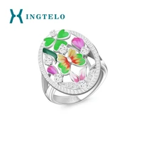 xingtelo 925 sterling silver ring engagement ring for women colorful enamel jewelry hollow flower butterfly romantic jewelry