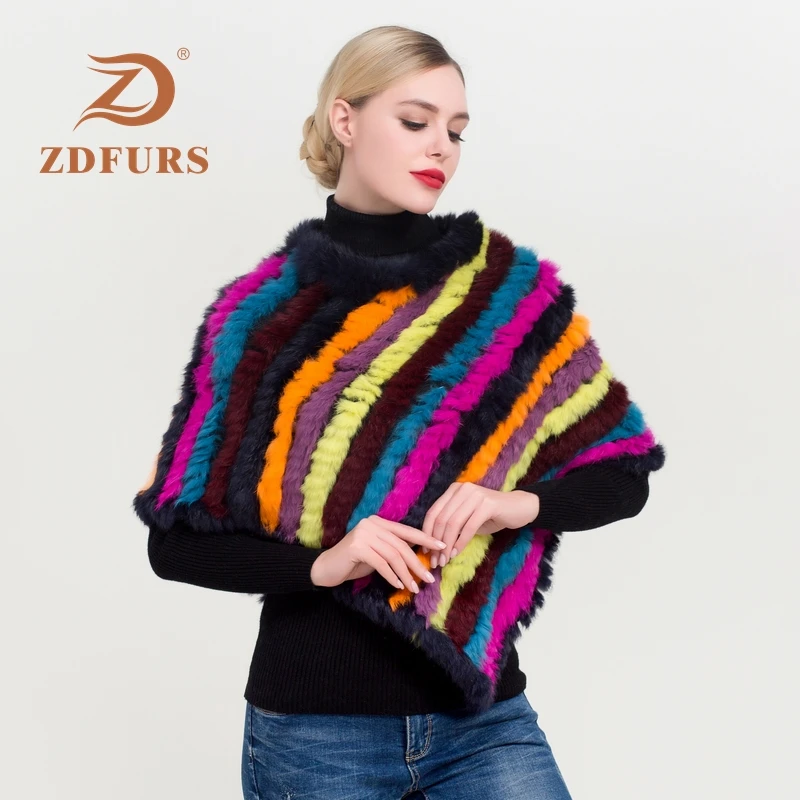 ZDFURS * зимняя горячая Распродажа Вязаное пончо из натурального кроличьего меха