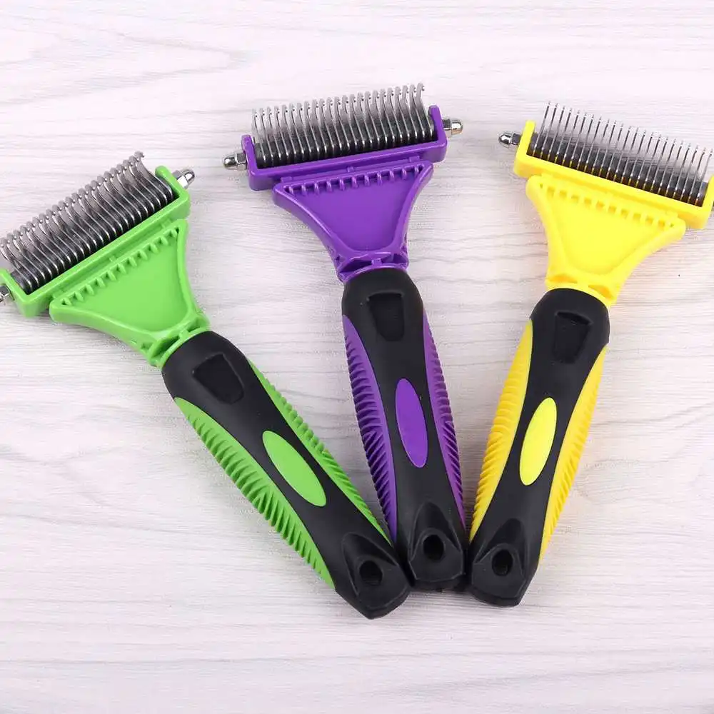 

2021Dog Brush Dematting Gently Efficient Safe Pet Comb Rake Removes Undercoat Knots Wooden Handle Puppy Goomer