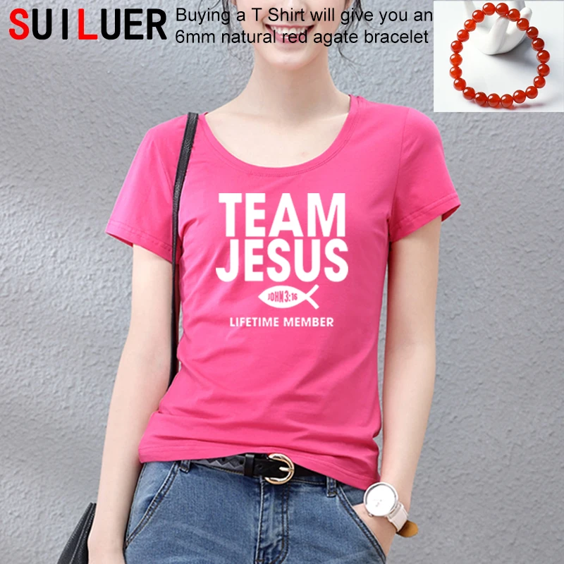 

Team Jesus Tshirt Fish Print Life Time Member Creative Design Faith Element Crew Neck Tops Tee Women Cotton Slim Fit T Shirts