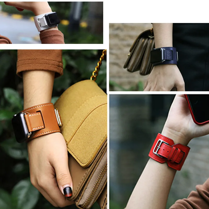 Наручный ремень для Apple Watch, ремешок-манжета, кожаный ремешок, 42 мм, 38 мм, 40 мм, 44 мм, браслет для iWatch, ремешок серии 5, 4, 3, 2, 1