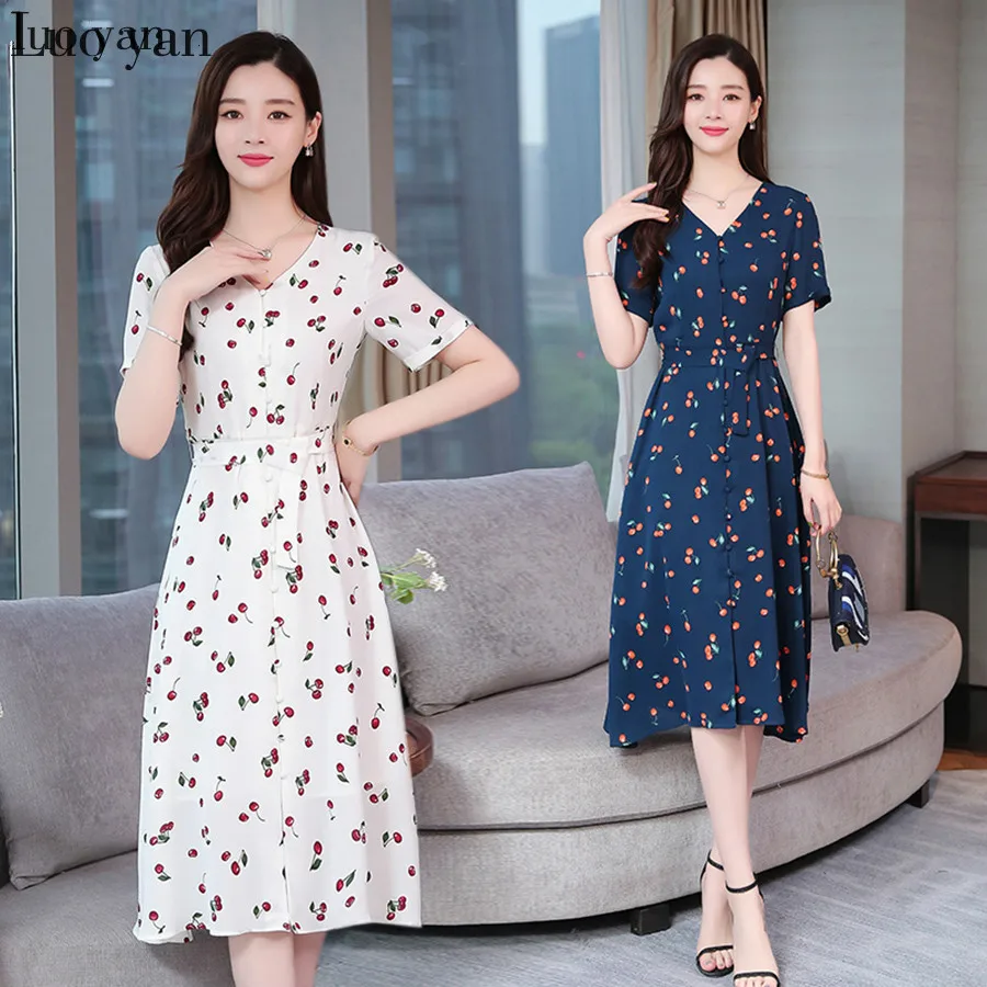 Винтажные шифоновые пляжные платья миди белого цвета с принтом летние нового