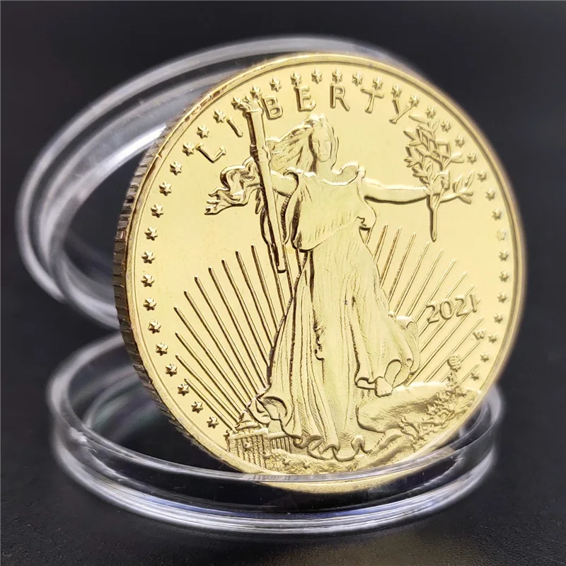 

NEW 2016 & 2021 US America Liberty Challenge Coin Eagle Gold Plated Metal Coin Copy In God We Trust Collectible Gift Souvenir