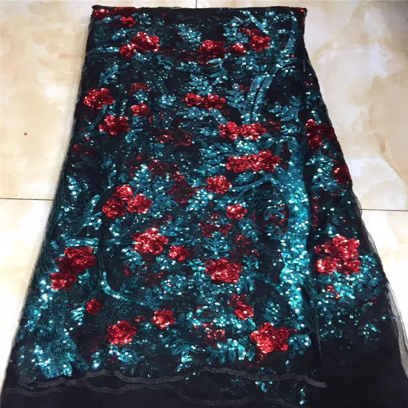 

2019 New style French net lace fabric sequins green/red African tulle mesh lace fabric high quality lace nigerian lace fabric