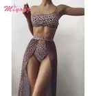 3 предмета, костюм, пляжная одежда Леопардовый купальник саронг модные 2021 купальник женский на одно плечо набор микро-бикини стринги бикини