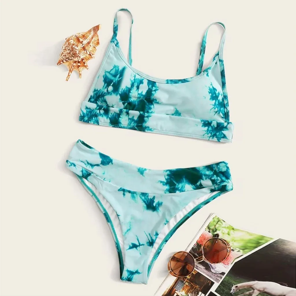 

Women's swimsuits Women Sexy Tie-dye Pattern Top With Panty Bikini Set Swimmear 2021