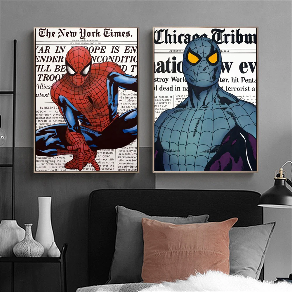 

Disney Moive Posters and Prints Super Hero Graffiti Art Painting on Canvas Wall Art Spiderman Pictures for Kids Room Decor