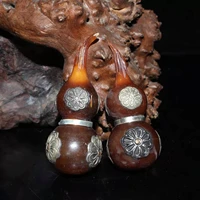 rare qing dynasty old pair of horns inlaid silver gourd statuesfree shipping