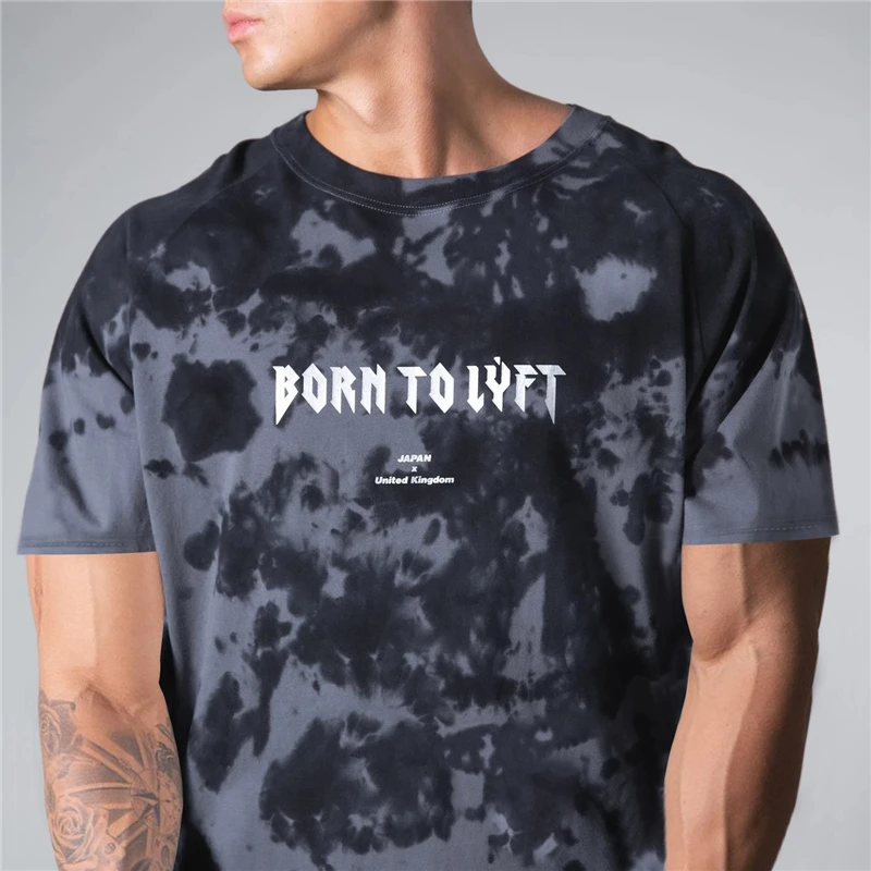Мужская облегающая футболка Tie-Dye для тренировок в тренажерном зале фитнеса