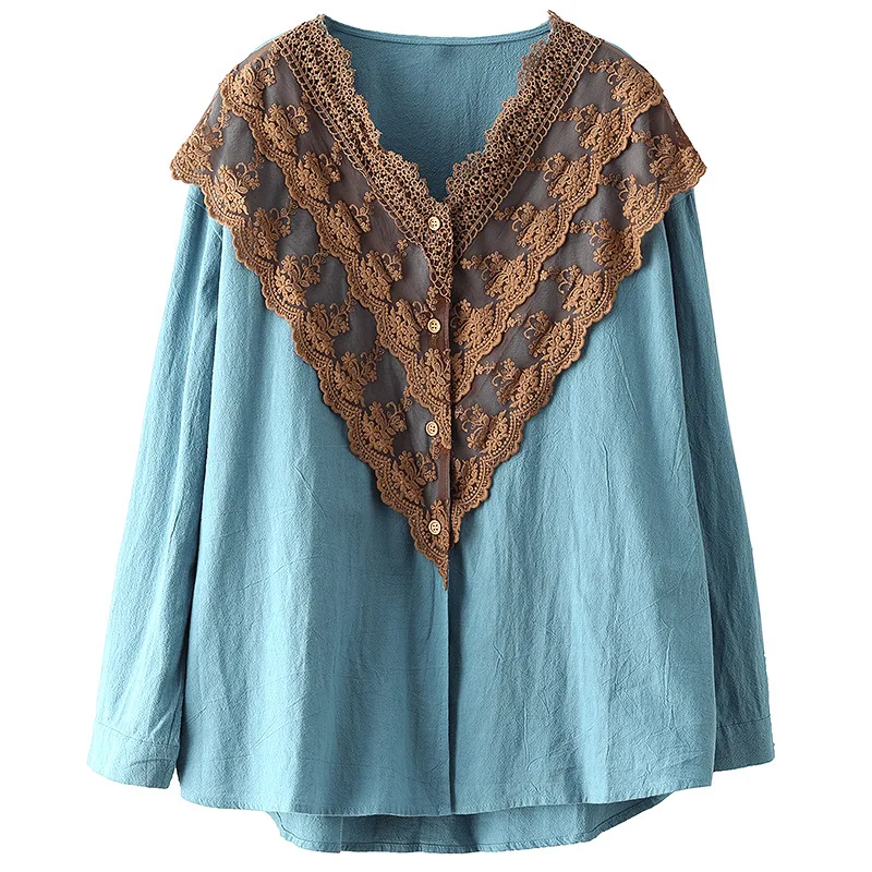 

Max LuLu Korean Fashion New Style Spring Womens Linen Lace Blouses Ladies Oversized Elegant Shirts Long Sleeve Casual Clothes
