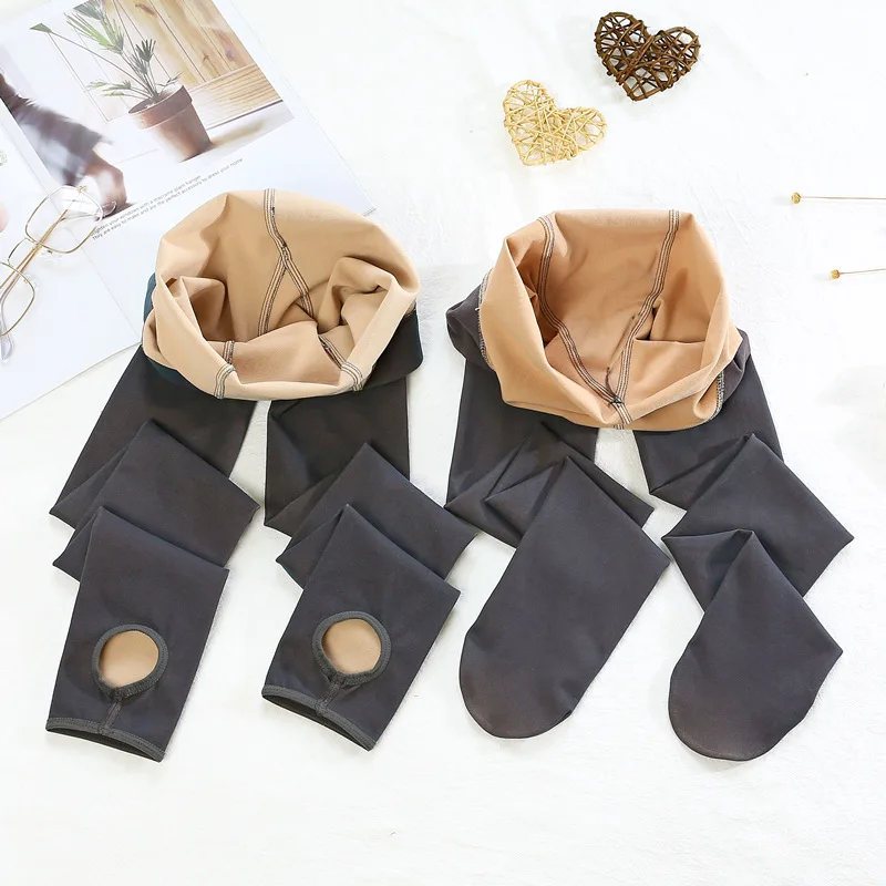 

2Pcs Black Autumn Winter Thick Warm Tights Plus Velvet Imitation Skin Hosiery Collants For Women Elastic Winter Thick Pantyhose