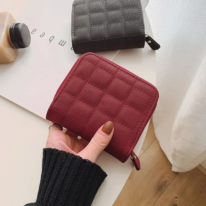 

Cute Wallet Women PU Leather Short Wallets Female Plaid Purses Nubuck Card Holder Wallet Fashion Coin Purse With Zipper