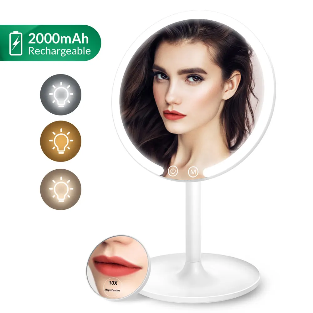 Зеркало для макияжа EASEHOLD перезаряжаемое 3 режима увеличение 1X/10X угол поворота 90