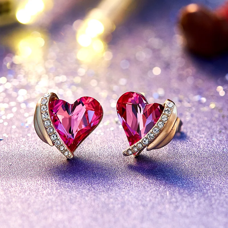 Cdyle, женские золотые серьги, украшенные розовыми кристаллами от Swarovski, ангел, красивые серьги-гвоздики, ювелирные изделия на День святого Валентина, подарки для любви