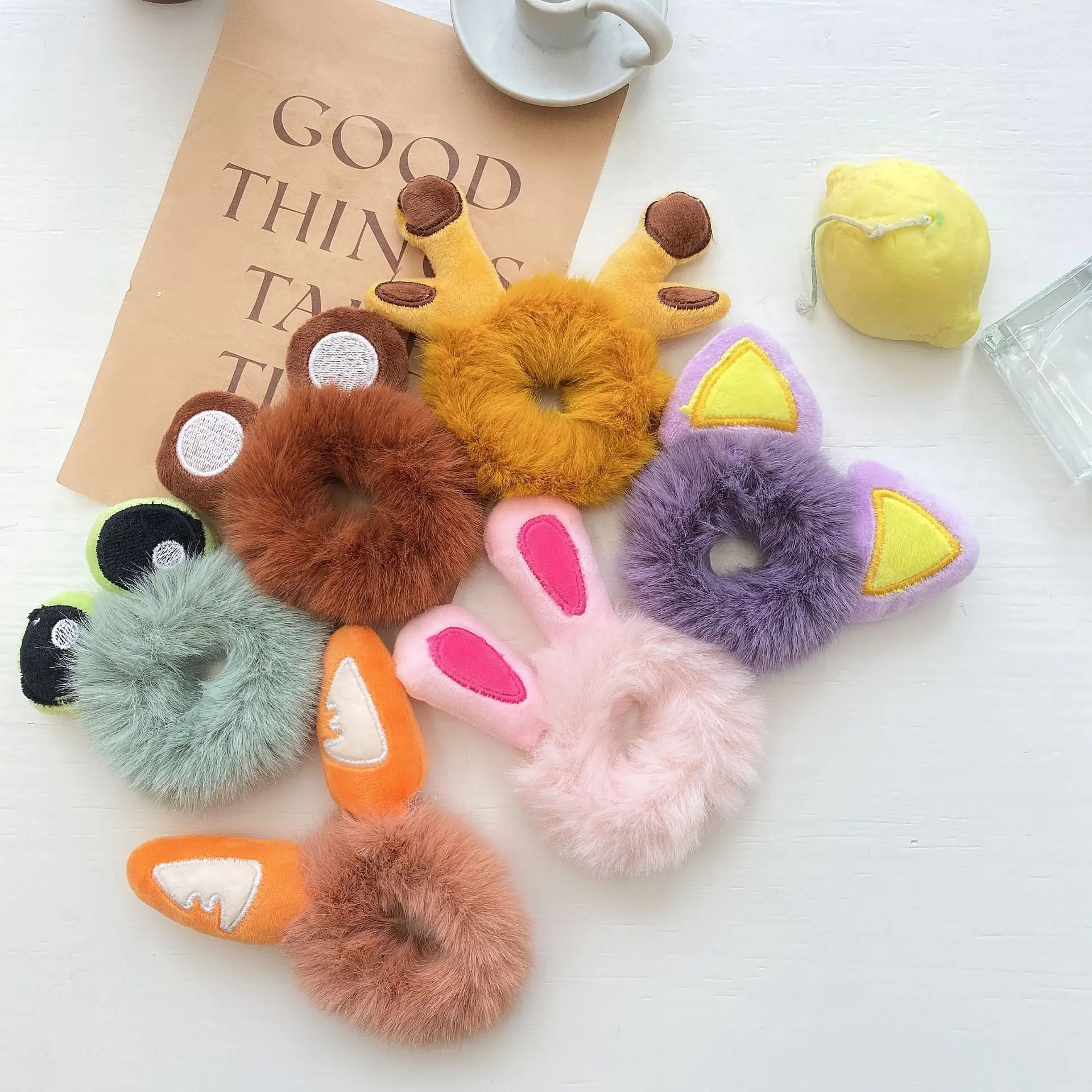 

Cartoon Scrunchies Women Fashion Hair Accessories Korean Style Plush for Women Bear Hair Circle Cute Cat Ears Colorful Headband