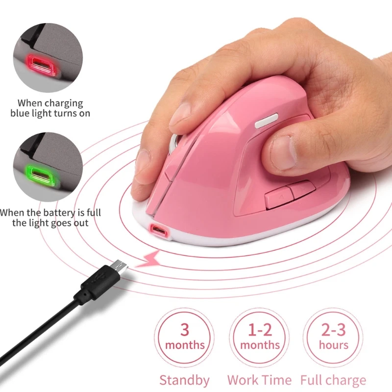 

Ergonomic Wireless Mouse 1600DPI USB Rechargeable 2.4GHz Optical Vertical Mice