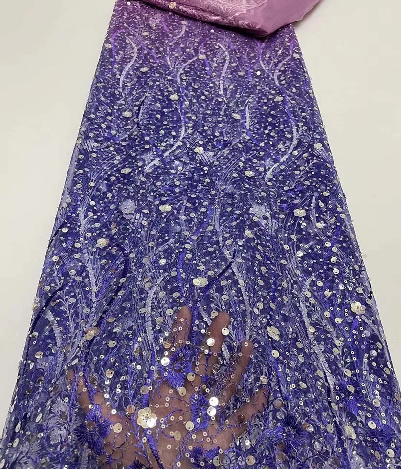 

5 Yards African Tulle Mesh Lace Fabric 2021 High Quality Nigerian Net Lace Fabric French Sequins Lace Fabric For Wedding Dress