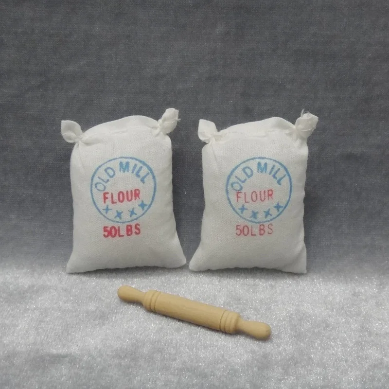 

1:12 Diy Dollhouse Furniture Handmade Kitchen Miniature Food Model Art 2 Flour Bags and 1 Rolling Pin
