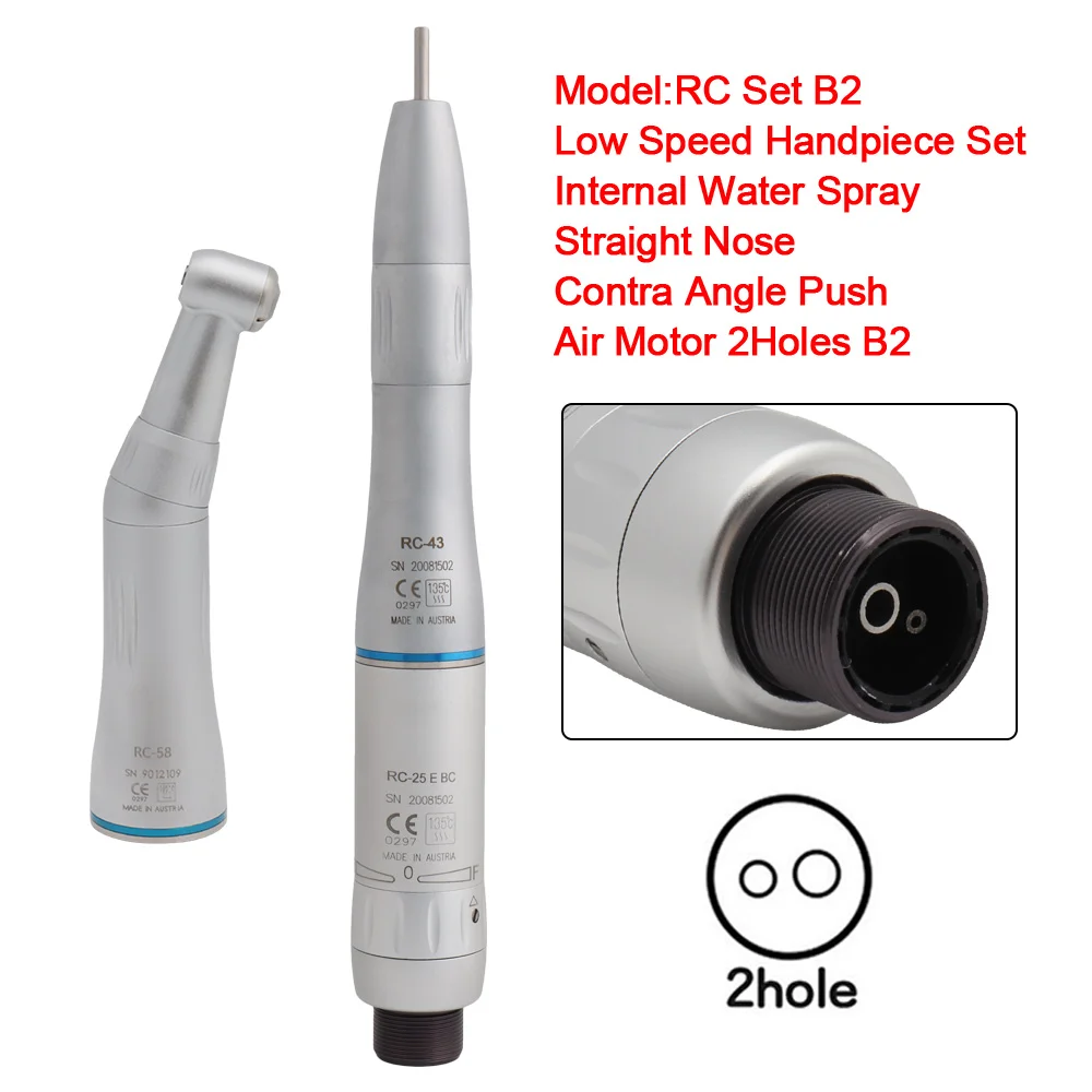 RC Dental Inner Low Speed Handpiece Set Internal Water Spray Straight Nose Contra Angle Air Motor 2 Hole B2 Air Turbine Inner