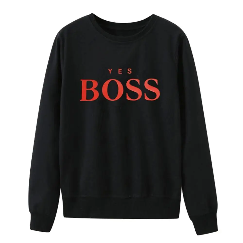 Black Women Sweatshirt Women Fall Yes Boss Letter Printed Hoodie Sweatshirt Ladies Long Sleeve Pullover Jumper Sudadera Mujer - Цвет: Black