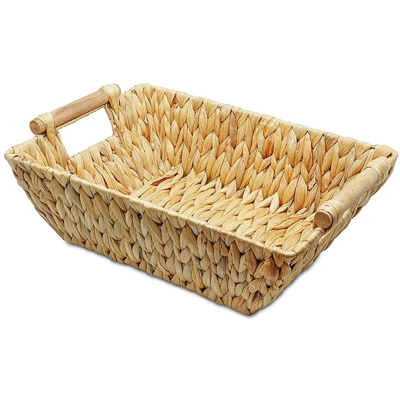 

Water Hyacinth Wicker Rattan Storage Basket,Large Rectangular Hand-Woven Basket Bathroom Organising Tray