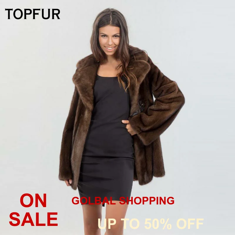TOPFUR New Type Real Mink Fur Coats Women's Slim Showing Waist Coat Luxury Hot Sell Outwear Jackets Russia | Женская одежда