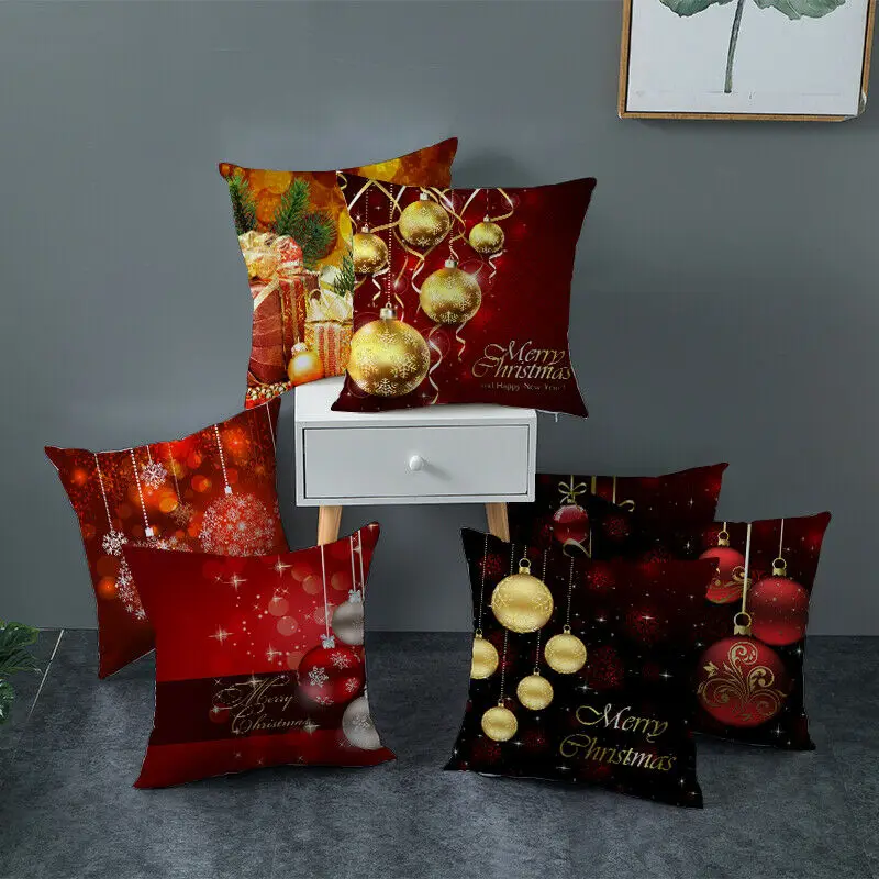 

New Christmas Xmas Linen Cushion Cover Throw Pillow Case Home Decor Festive Gift