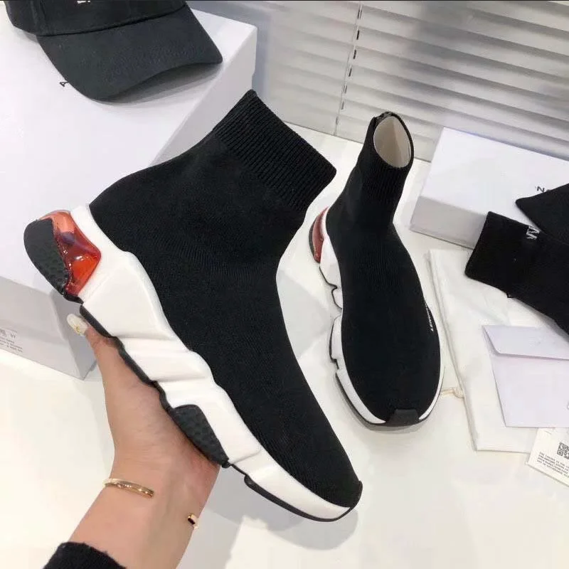

Women/Men High-top Sock Shoes Couples Comfy Air Cushion Sole Breathable Sports Running Sneakers Outdoors Flat Tennis Sneaker