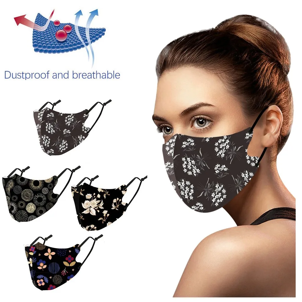 

Adult Floral Printed Ice Silk Mouth Mask Adjustable Comfortable Mask Outdoor Dustproof Breathable Sunscreen Face Mask Máscara