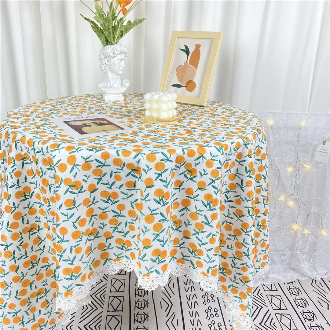 

HY Table Cloth Cotton Linen Round Tablecloth Dining Table Cover Nordic Printed Home Decor White Green Dust Cover for Kitchen