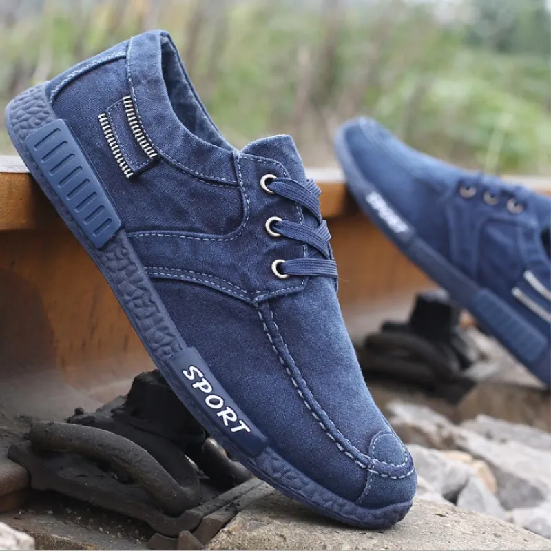 Мужская парусиновая обувь однотонная удобная повседневная дышащая на плоской