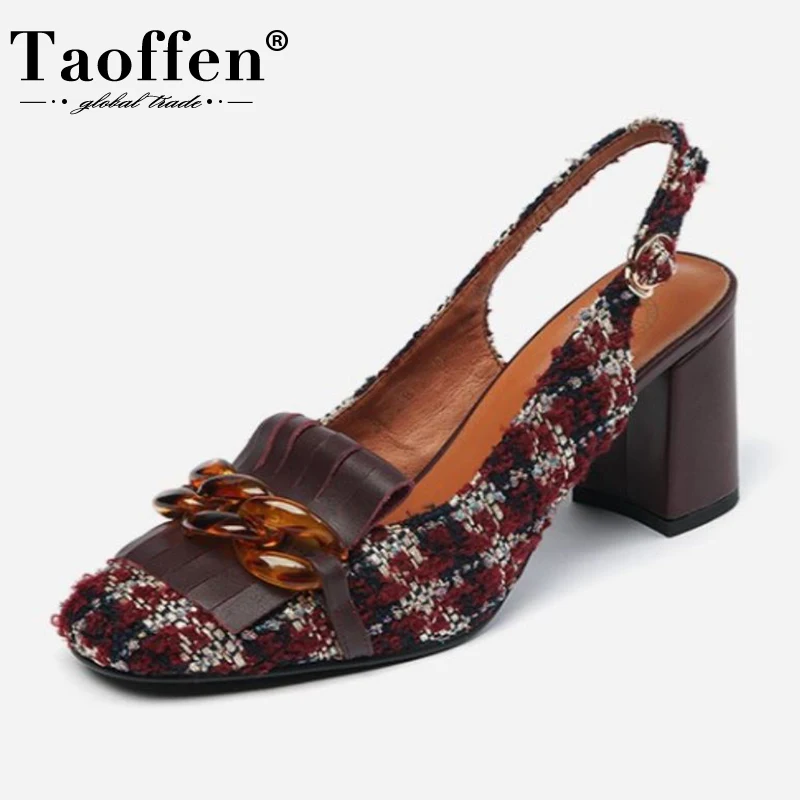 

Taoffen Women High Heel Shoes Thick Heel Chain New Design Women Pumps Fashion Classic Women Shoes Footwear Size 33-40