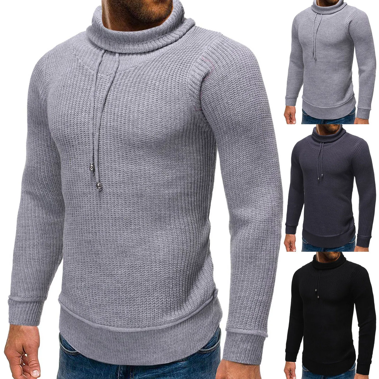 

Мужской облегающий свитер с высоким воротом, Повседневный свитер с рукавом, длинный пуловер, мужские свитеры, пуловеры