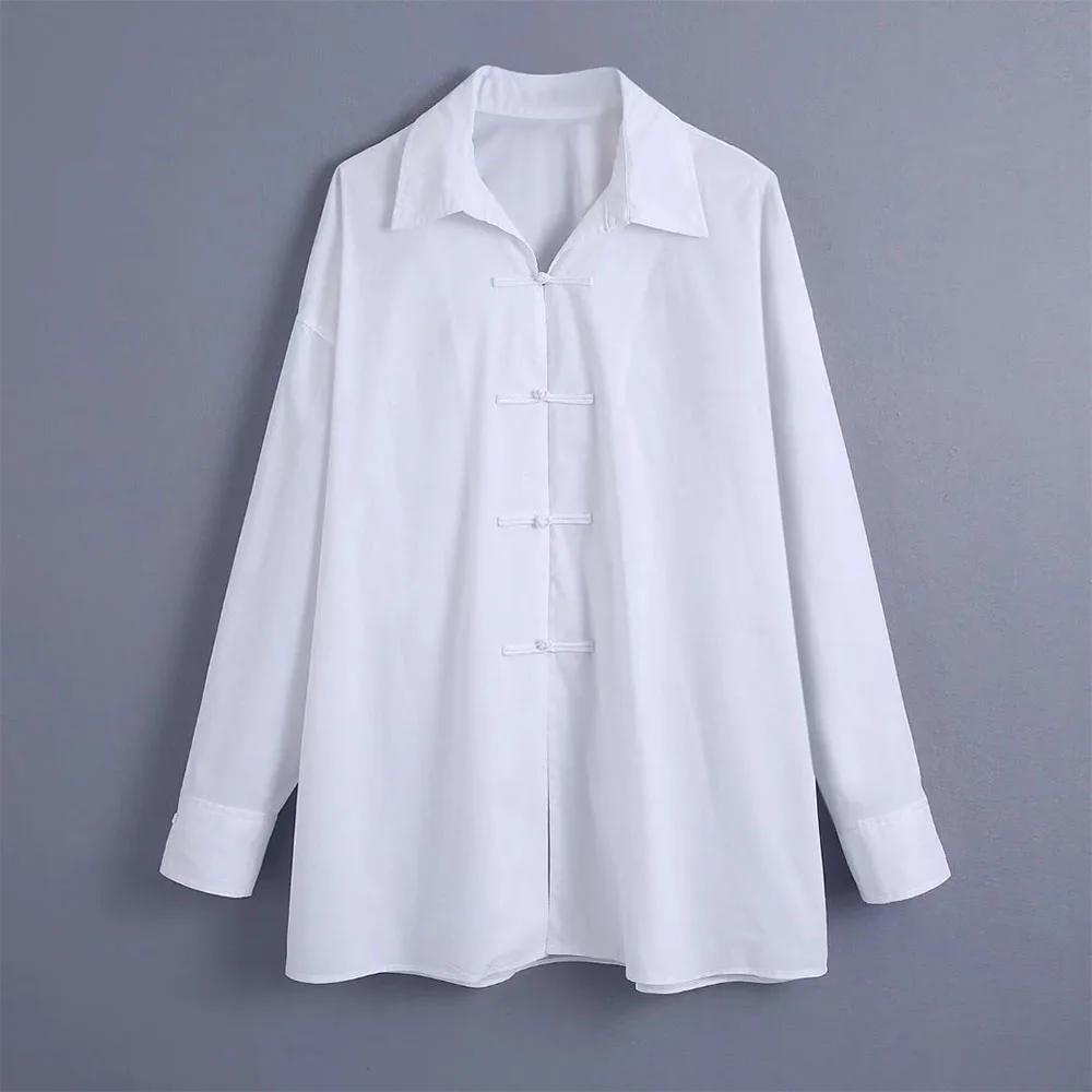 

Женский шикарный новый свободный поплин 2022, Модный повседневный однотонный винтажный Женский Топ с длинным рукавом