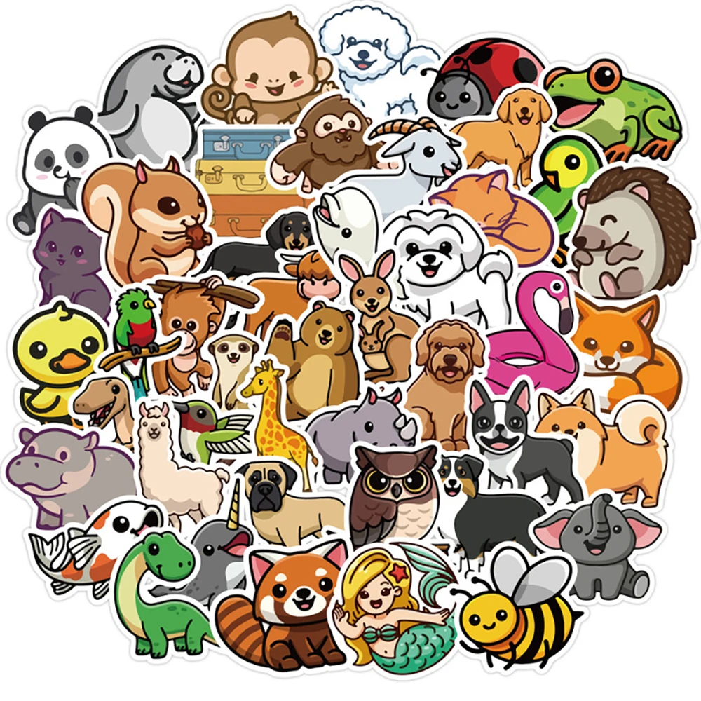 Pegatinas de dibujos animados de animales para ni&ntilde;os, calcoman&iacute;as bonitas de grafiti para port&aacute;til, Snowboard, equipaje, nevera, guitarra, juguete cl&aacute;sico, 10/30/50 Uds.-0